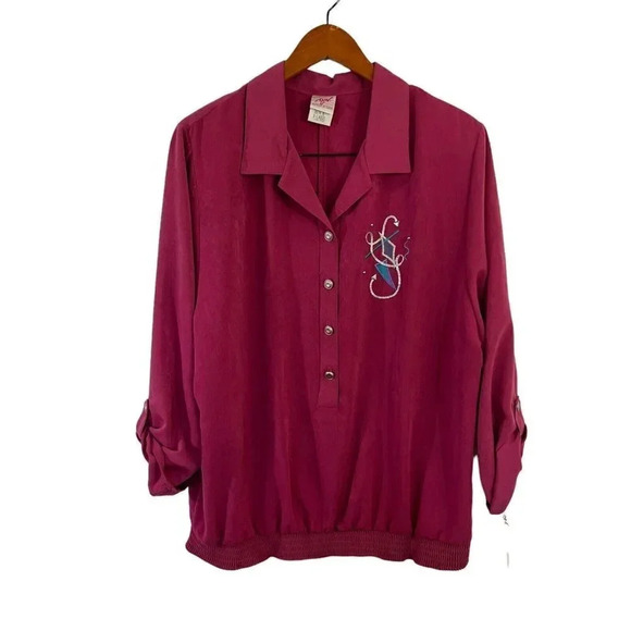 g.w. by Graff Vintage Blouse Size XL Half Button Gold And Teal Blue Embroidered - Picture 1 of 8
